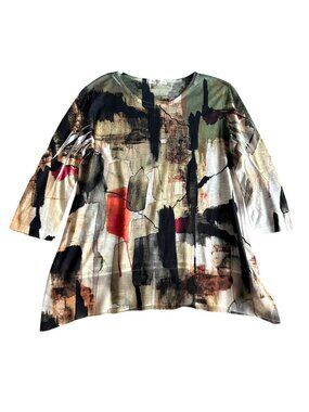 Jess & Jane Women's Sz Small Abstract Print 3/4 Sleeve Tunic Top Rayon Blend